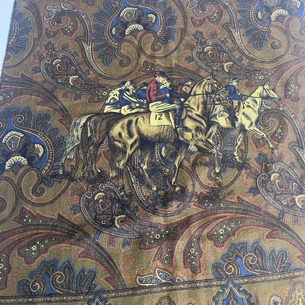 Lanvin Paris Wool Silk Scarf Equestrian Horse Paisley Wool & Silk Italy 19x62 - Picture 9 of 14